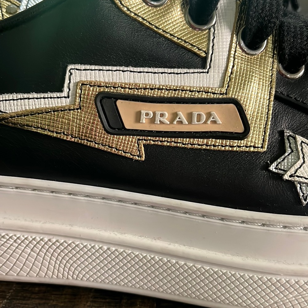 Prada LIMITED EDITION over embellished leather printed sneaker
